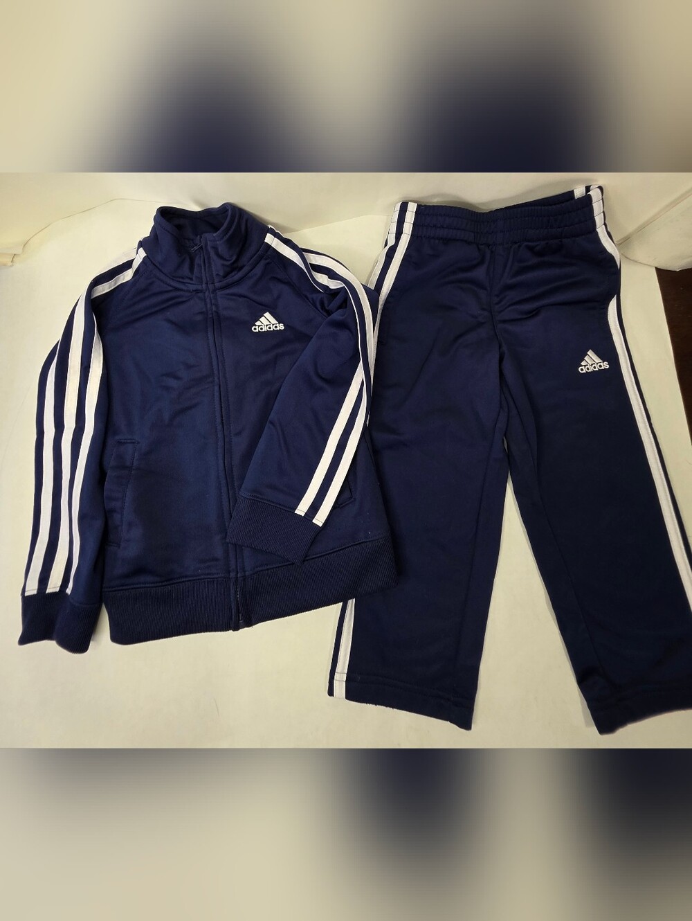 adidas Navy and White 3-Stripe Kids Tracksuit Set